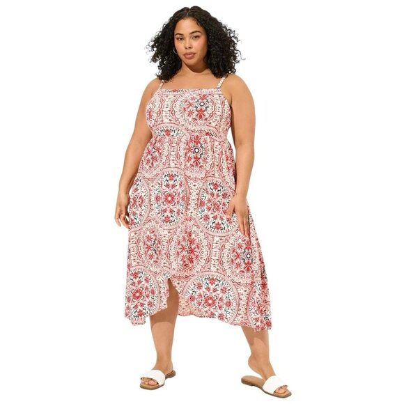 Torrid Boho Midi Sundress Size 4X Print Handkerchief Hem Flowy Summer Dress - Picture 1 of 13